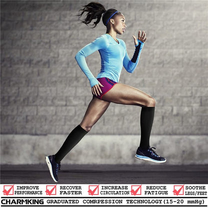 CHARMKING Compression Socks for Women & Men (8 Pairs) 15-20 mmHg Graduated Copper Support Calf Socks are Best for Pregnant, Nurses - Boost Performance, Circulation, Knee High Wide Calf(L/XL, Multi 05)