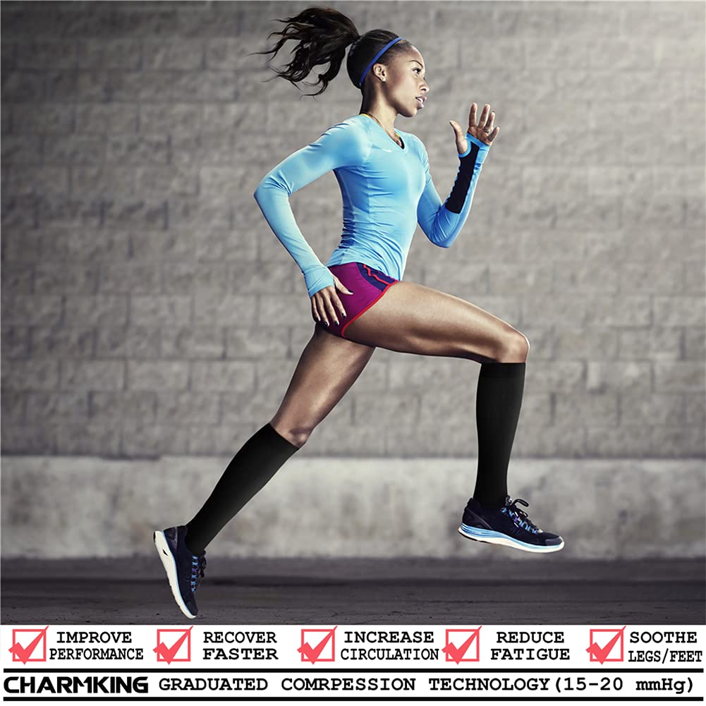 CHARMKING Compression Socks for Women & Men (8 Pairs) 15-20 mmHg Graduated Copper Support Calf Socks are Best for Pregnant, Nurses - Boost Performance, Circulation, Knee High Wide Calf(L/XL, Multi 01)