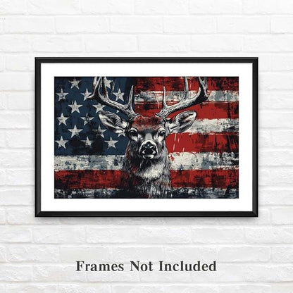 Yesad American Flag Deer Canvas Wall Art, Animal Head Rustic Wall Décor Christmas Paintings Pictures Nature Artwork Modern Poster for Farmhouse, Living Room, Bedroom, Office (Unframed,30”x20”,Deer1)