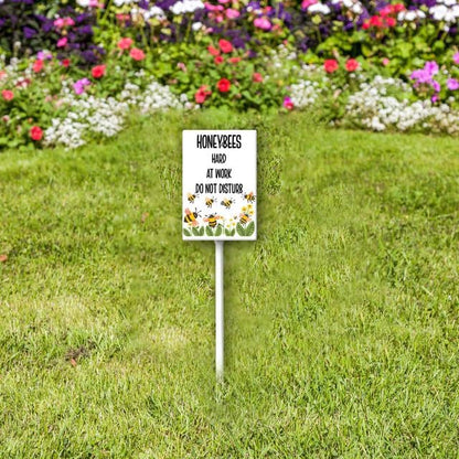 Uptell Honeybees Hard At Work Do Not Disturb Yard Signs with Stakes Aluminum Sign for House/Front Door and Business Outdoor Decoration 7x8.8 Inch