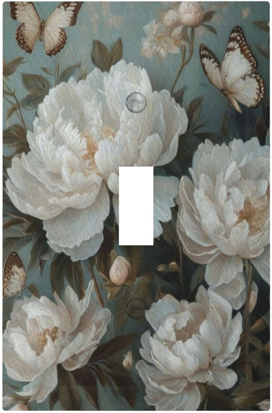 Decorative Art Light Switch Covers Butterflies & Peonies Single Toggle Wall Plate Decorative Switchcover Electrical Switchplate for Home Decor