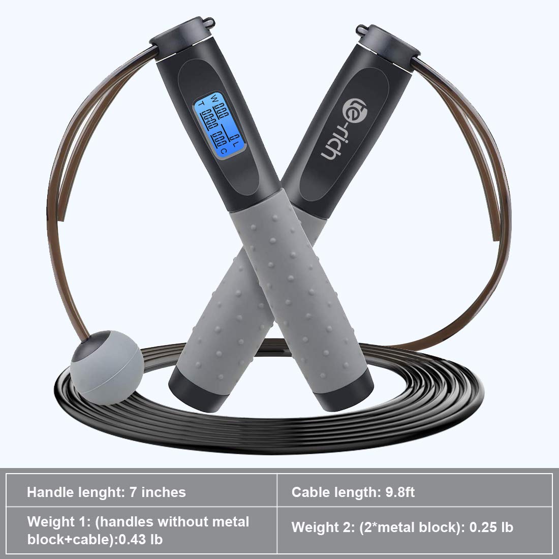 Te-Rich Weighted Skipping/Jumping Rope with Counter for Men Women Kids Fitness Exercise Training - Heavy Handles, Adjustable Length - Cordless