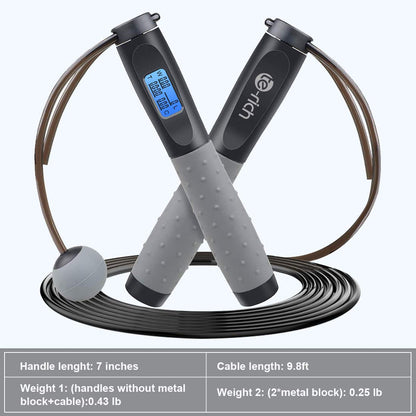 Te-Rich Weighted Skipping/Jumping Rope with Counter for Men Women Kids Fitness Exercise Training - Heavy Handles, Adjustable Length - Cordless