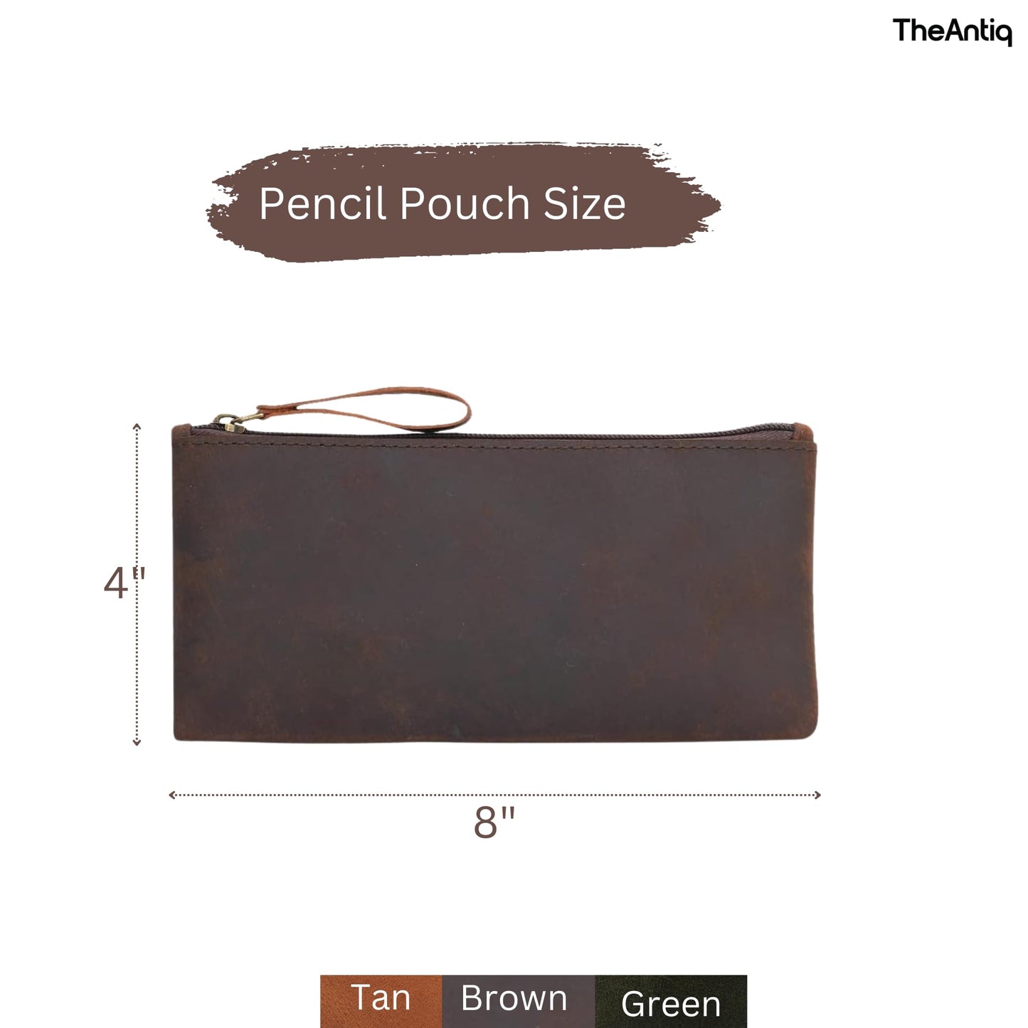 TheAntiq Leather Pencil Pouch, Currency Pouch, Leather Pencil Case, Zippered Pouch Paper Money, Pen Case, Pen and Marker Case, Pencil Case For Artists & Professionals (Tan)