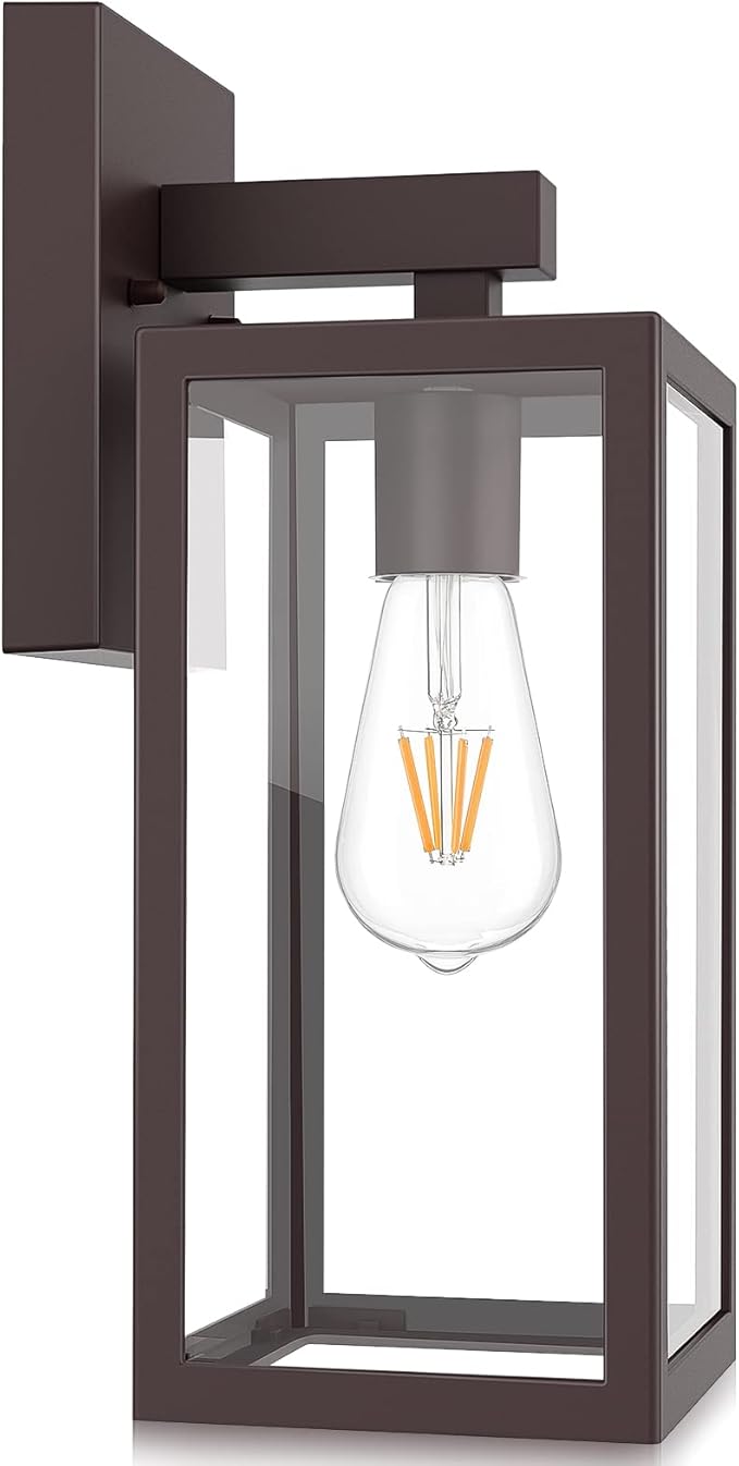 MAXvolador Outdoor Wall Lantern, Exterior Waterproof Wall Sconce Light Fixture, Dark Chocolate Anti-Rust Mount Lights Glass, E26 Porch Patio Lighting
