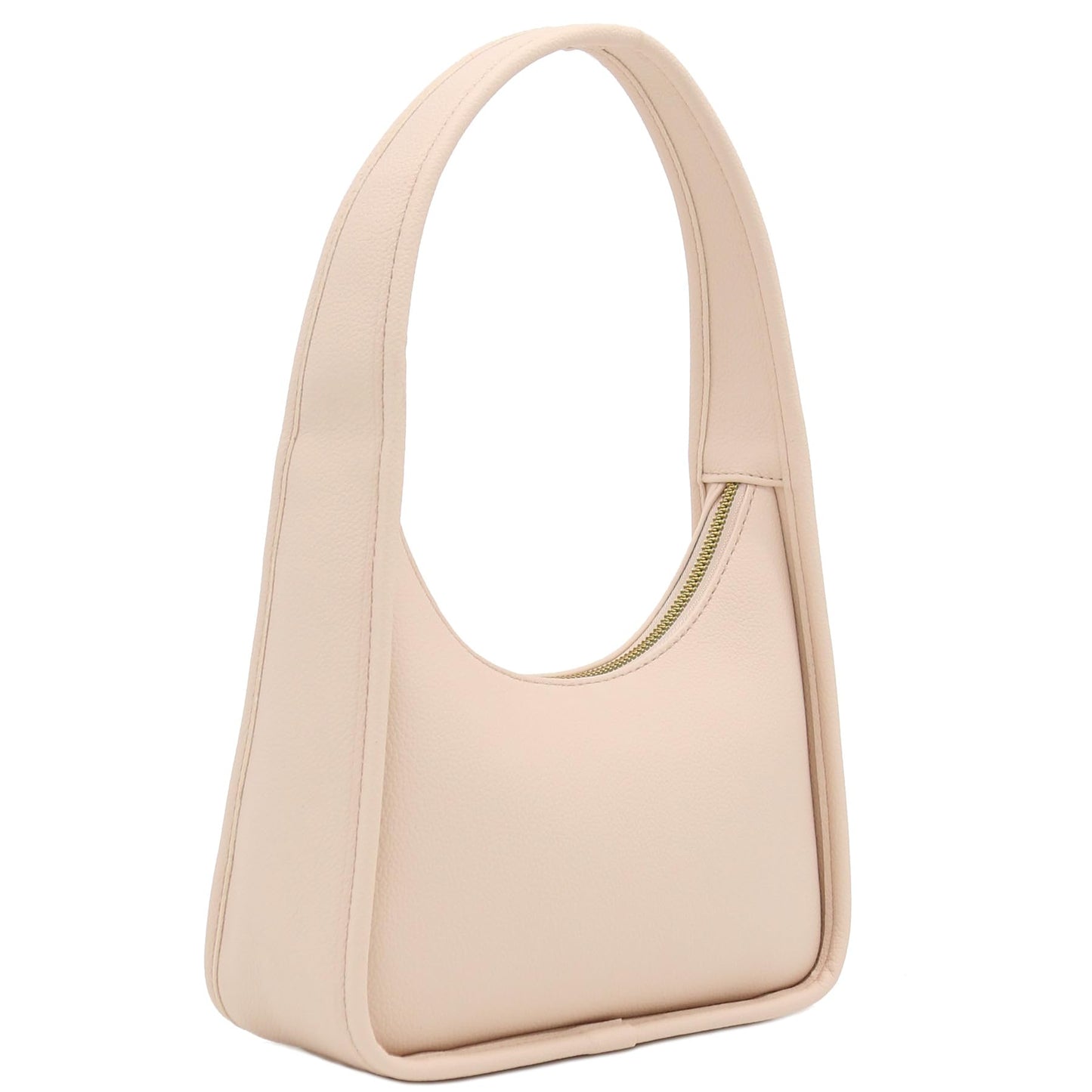 FashionPuzzle Small Minimalist Shoulder Bag for Women, Faux Leather Underarm Purse, Chic Top Handle Handbag for Everyday (Nude)