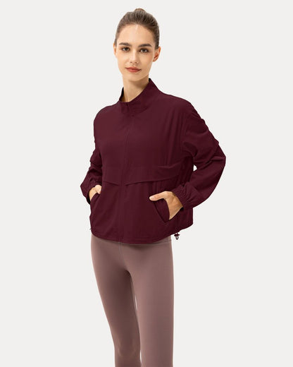 Locachy Women's Lightweight Zip Up Athletic Jacket Stand Collar Windproof Sun Protection Workout Outdoor Jacket Burgundy XL