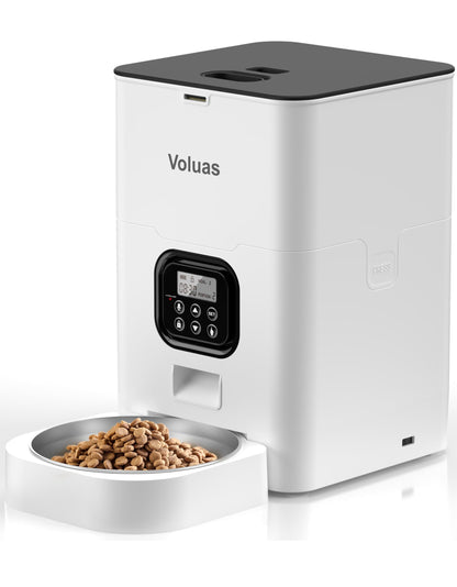 VOLUAS Automatic Pet Feeders for Cats and Dogs, Dry Food Dispenser with Desiccant Bag, Timed Cat Feeder, Programmable Portion Size Control 4 Meals Per Day, 10s Voice Recorder