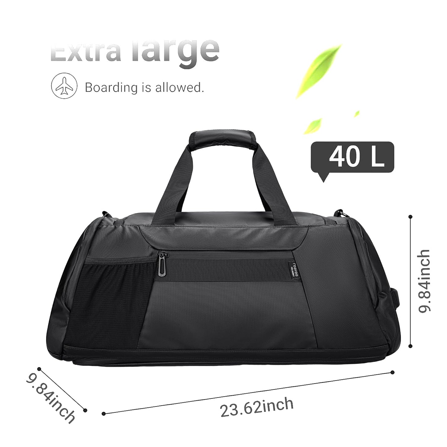 reeyee 40L Convertible Gym Duffel Bag Backpack, Water Repellent Sports Travel Bag with Shoe Compartment, Wet Pocket & Insulated Cooler, 3-in-1 Weekender Carry On Bag for Men Women