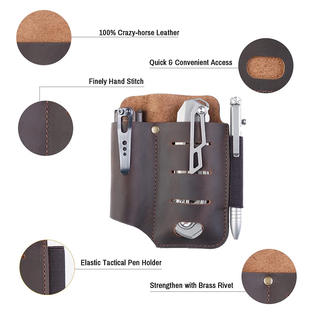 VIPERADE PJ15 Multitool Sheath for Belt, EDC Leather Sheath, Leather Flashlight Holster, EDC Belt Organizer, Leather EDC Pocket Organizer, Flashlight Sheath