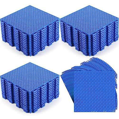 Huwena 50 Pcs Modular Interlocking Cushion Floor Tiles 10 x 10 Inch Non Slip Pool Floor Mat Blue Interlocking Rubber Draining Flooring Tiles with Hole for Drain Deck Patio Balcony Shower Kitchen