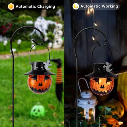 Viveta 2 Pack Solar Halloween Lights, Solar Lanterns Outdoor Waterproof with Shepherd Hooks for Garden Yard Pathway Outdoor Halloween Decorations