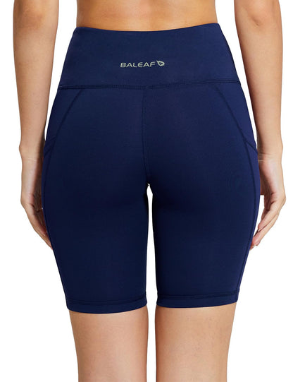 baleaf Women's High Waist Biker Shorts Tummy Control Spandex Shorts with 3 Pockets for Yoga Running Workout Compression 8" Navy Blue XXL