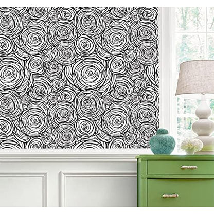 Black and White Peel and Stick Waterproof Wallpaper, Modern Renter Friendly Contact Paper for Cabinet and Drawer, Floral Removable Wall Decor for Bathroom, Kitchen and Bedroom, 17.5¡± x 118¡±