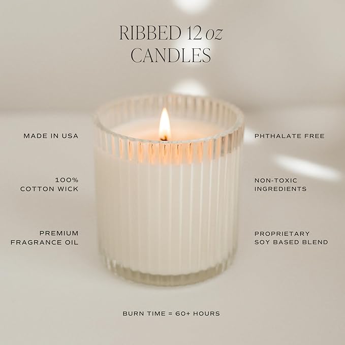 Sweet Water Decor Love You Ribbed Scented Candles - Soy Wax Candles with Lemon, Rosemary and Leafy Green for Home - Decorative Candle with 60 Hours Burn Time - 12Oz Ribbed Jar Wax Candles with Box