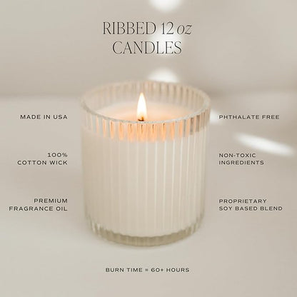 Sweet Water Decor Love You Ribbed Scented Candles - Soy Wax Candles with Lemon, Rosemary and Leafy Green for Home - Decorative Candle with 60 Hours Burn Time - 12Oz Ribbed Jar Wax Candles with Box