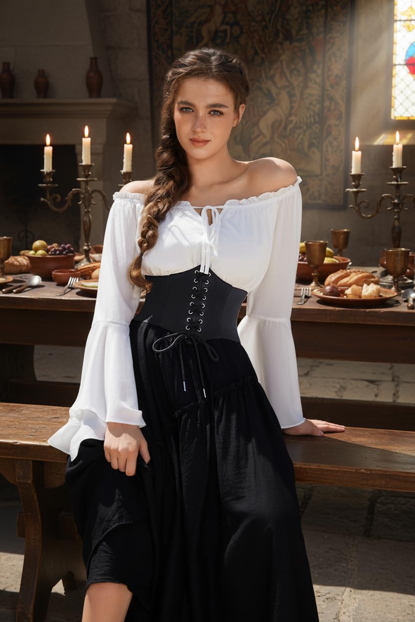 GRACE KARIN Faux Leather Steampunk Sexy Underbust Waist Belt Corset(XL,Black)