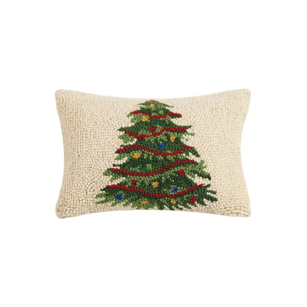 Peking Handicraft Decorated Lighted Christmas Tree Hooked Wool Pillow 8 x 12