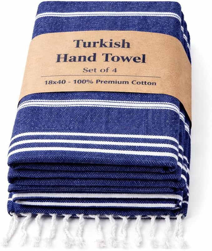 Clotho 4 Pack Navy Blue Turkish Hand Towels