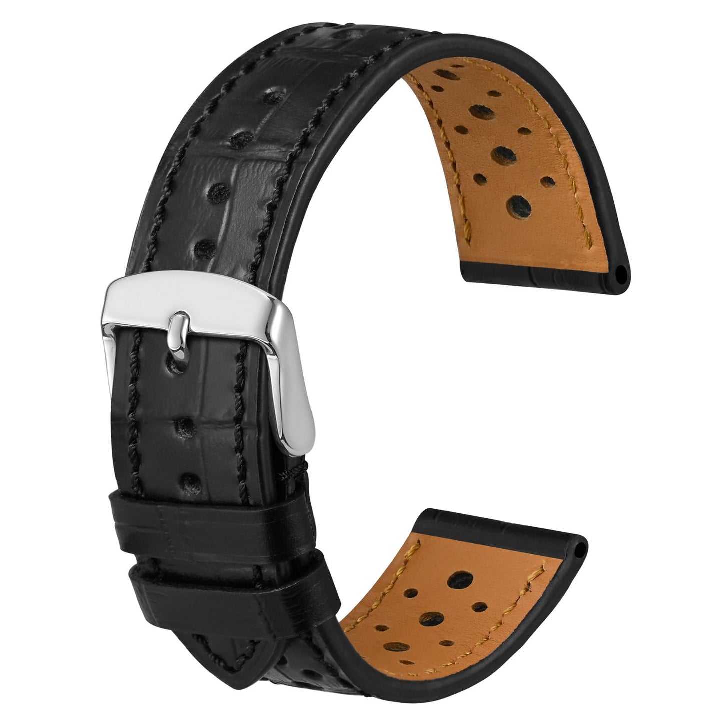 Anbeer Alligator Embossed Genuine Leather Watch Band,22mm Perforated Replacement Wristband for Men Women,Luxury Crocodile Pattern Watch Strap