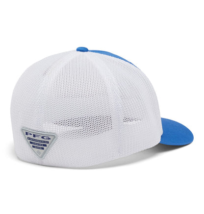 Columbia Unisex PFG Fish Flag Mesh Ball Cap - Low, Vivid Blue/White/US Fish Flag, Small/Medium