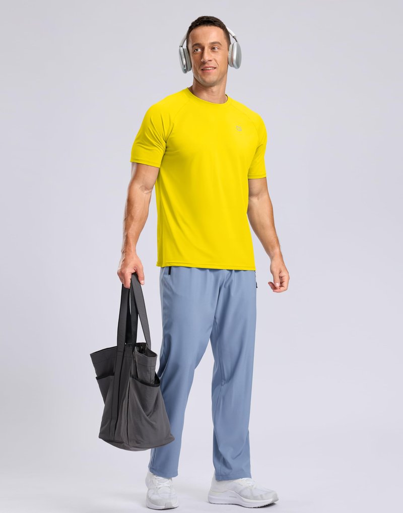 G Gradual Men's Athletic Workout T-Shirts Moisture Wicking Cooling Running Shirts Short Sleeve Performance Tee for Gym Tennis(Yellow,S)