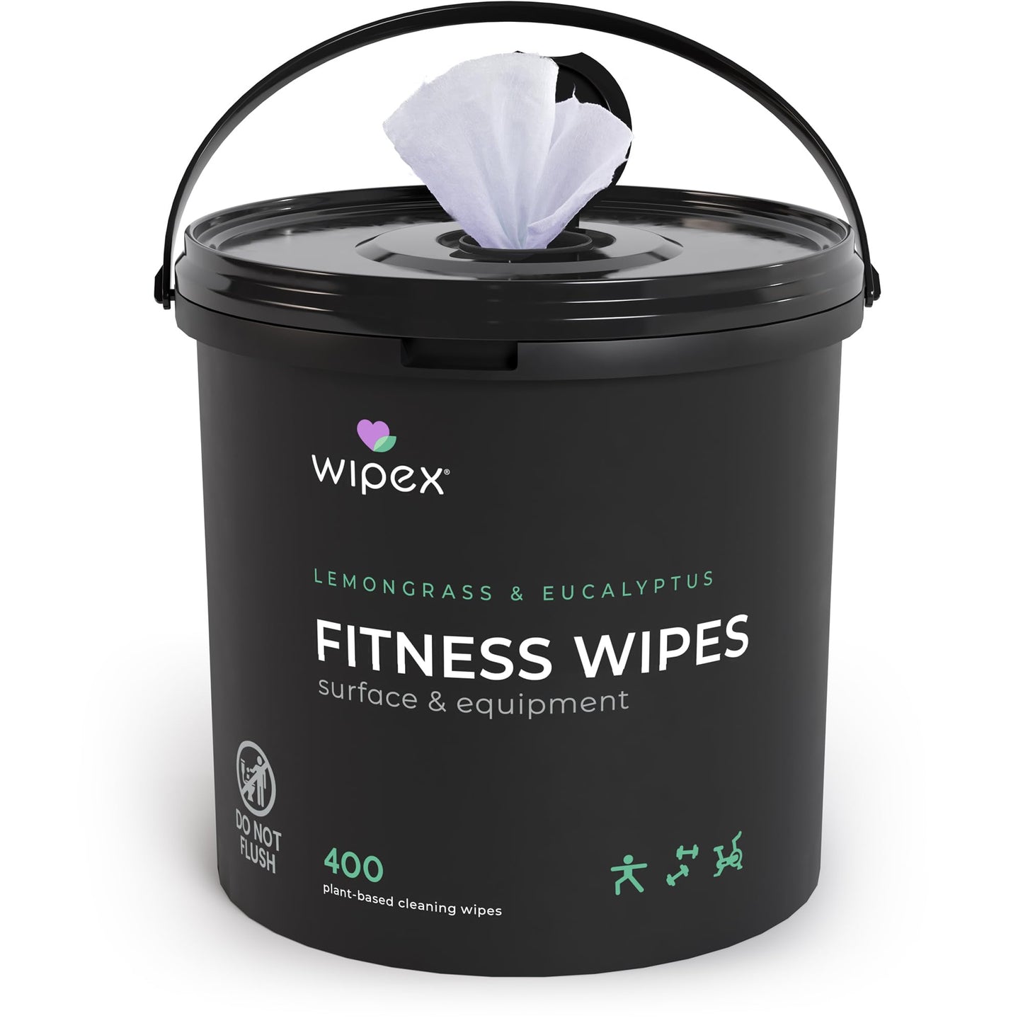 Wipex Yoga Mat Cleaner Wipes - Plant-Based Lemongrass, Eucalyptus & Vinegar Wipes for Gym & Fitness Equipment & All Purpose Gym Cleaning - Safe for Peloton Bikes & Treadmills - 400 Count