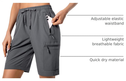 Hugut Women's Lightweight Hiking Cargo Shorts Quick Dry Athletic Shorts Camping Travel Golf Zipper Pockets Water Resistant Dark Grey