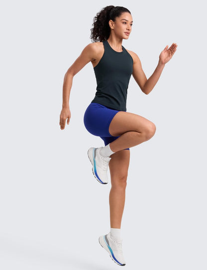 CRZ YOGA Seamless Workout Tank Tops for Women - Athletic Running Gym Sleeveless Shirts Crewneck Racerback Breathable True Navy Small
