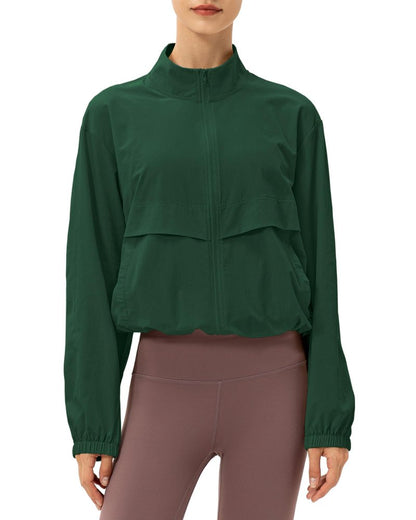 Locachy Women's Lightweight Zip Up Athletic Jacket Stand Collar Windproof Sun Protection Workout Outdoor Jacket Mysterious Green L