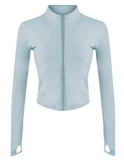 Lviefent Womens Lightweight Full Zip Running Track Jacket Workout Slim Fit Yoga Sportwear with Thumb Holes (LightBlue-S)