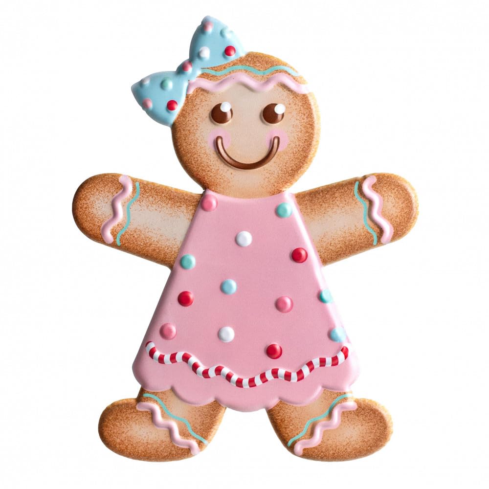 Craig Bachman 13" Gingerbread Metal Sign for Wreath Accents, Door/Wall Hangers, Crafts or Decorations (Girl - Pastel Pink, Blue, Brown)