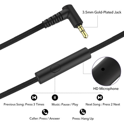 RORSOU R10 Over-Ear Headphones with Microphone, Lightweight Folding Stereo Bass Headset with 1.5M No-Tangle Cord, Portable Wired Headphones for Smartphone Tablet Computer MP3 / 4 (Black)