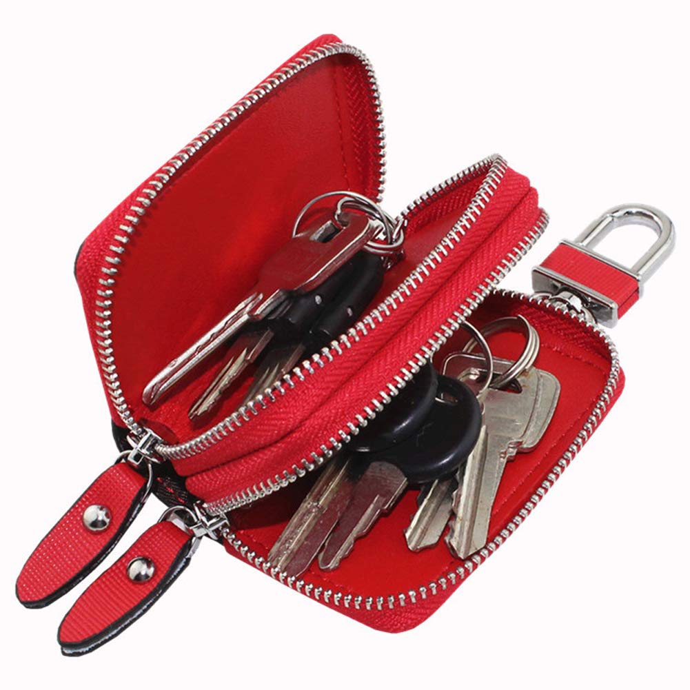 Berfi Life Key Fob Case Genuine Leather, Double Zipper Car Key Holder & Key Wallet with Keychain, Key Pouch for Purse Gift