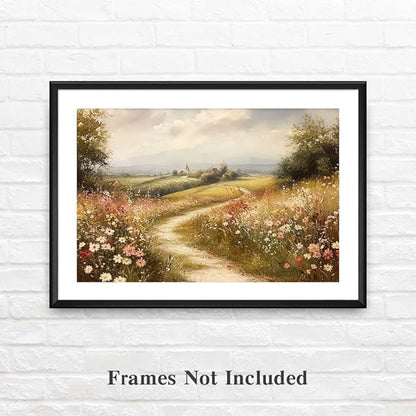 Yesad Wildflower Canvas Wall Art, Meadow with Flowers Painting Vintage Décor Nature Prints Rustic Pictures, Scenery Wall Decor for Living Room Bedroom Farmhouse (Unframed,12”x8”,Wildflower2)