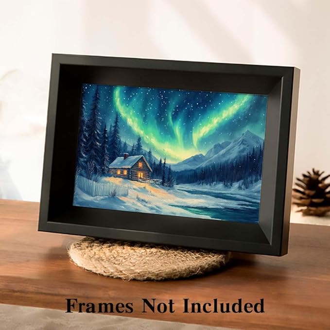 Yesad Aurora Wall Art, Landscape Canvas Wall Art Aurora Borealis Painting Nature Pictures Scenery Prints Poster Wall Décor for Cabin Living Room Bedroom Farmhouse Décor (Unframed,12”x8”, Aurora)
