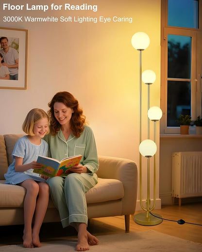 Lightdot Gold Globe Floor Lamp 4-Lights Dimmable Floor Lamps 3000K Bulbs Included Unique Modern Standing Tall Lamp for Living Room/Bedroom