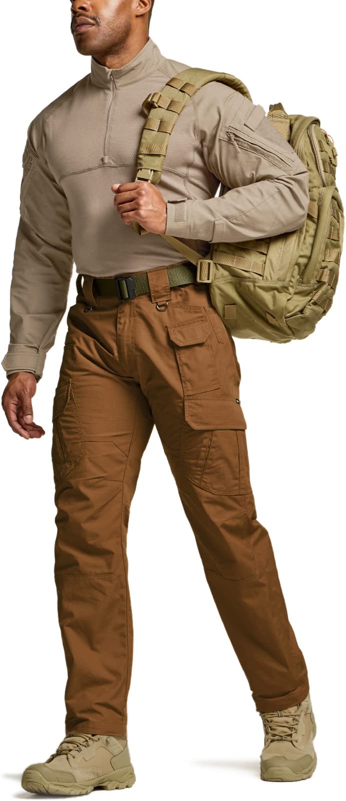 CQR Men's Tactical Pants, Water Resistant Ripstop Cargo Pants, Lightweight EDC Work Hiking Pants, Outdoor Apparel, Duratex Mag Pocket Copper Brown, 44W x 30L