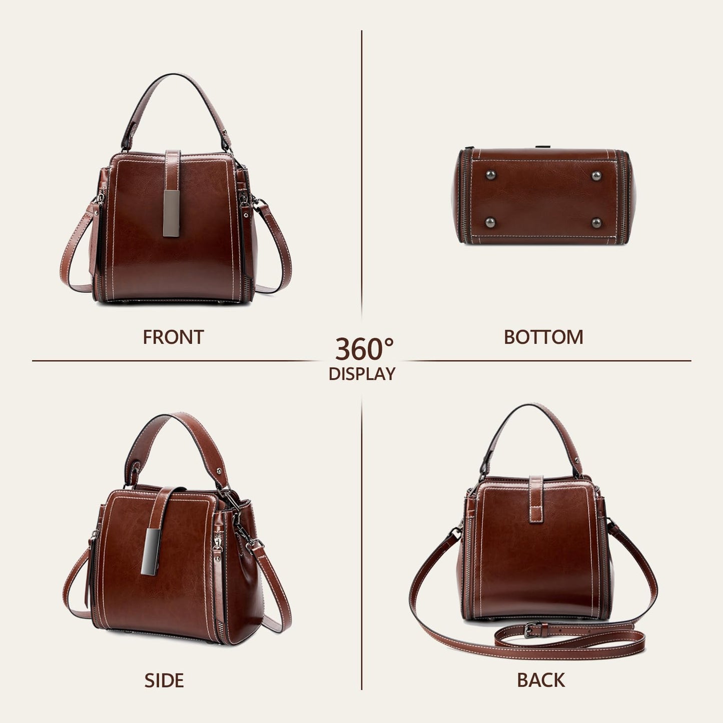 MoreFarther Genuine Leather Crossbody Bags for Women, Genuine Leather Purses Bucket Bags Shoulder Bag with Adjustable Shoulder Straps (Caramel)
