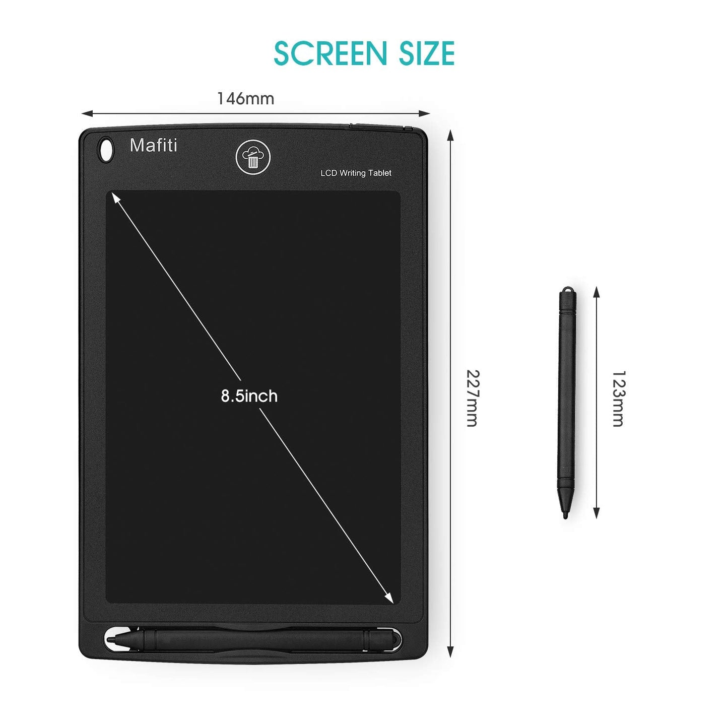 Mafiti LCD Writing Tablet 8.5 Inch Electronic Writing Drawing Pad Portable Doodle Board Gifts for Kids Office Memo Home Whiteboard Black