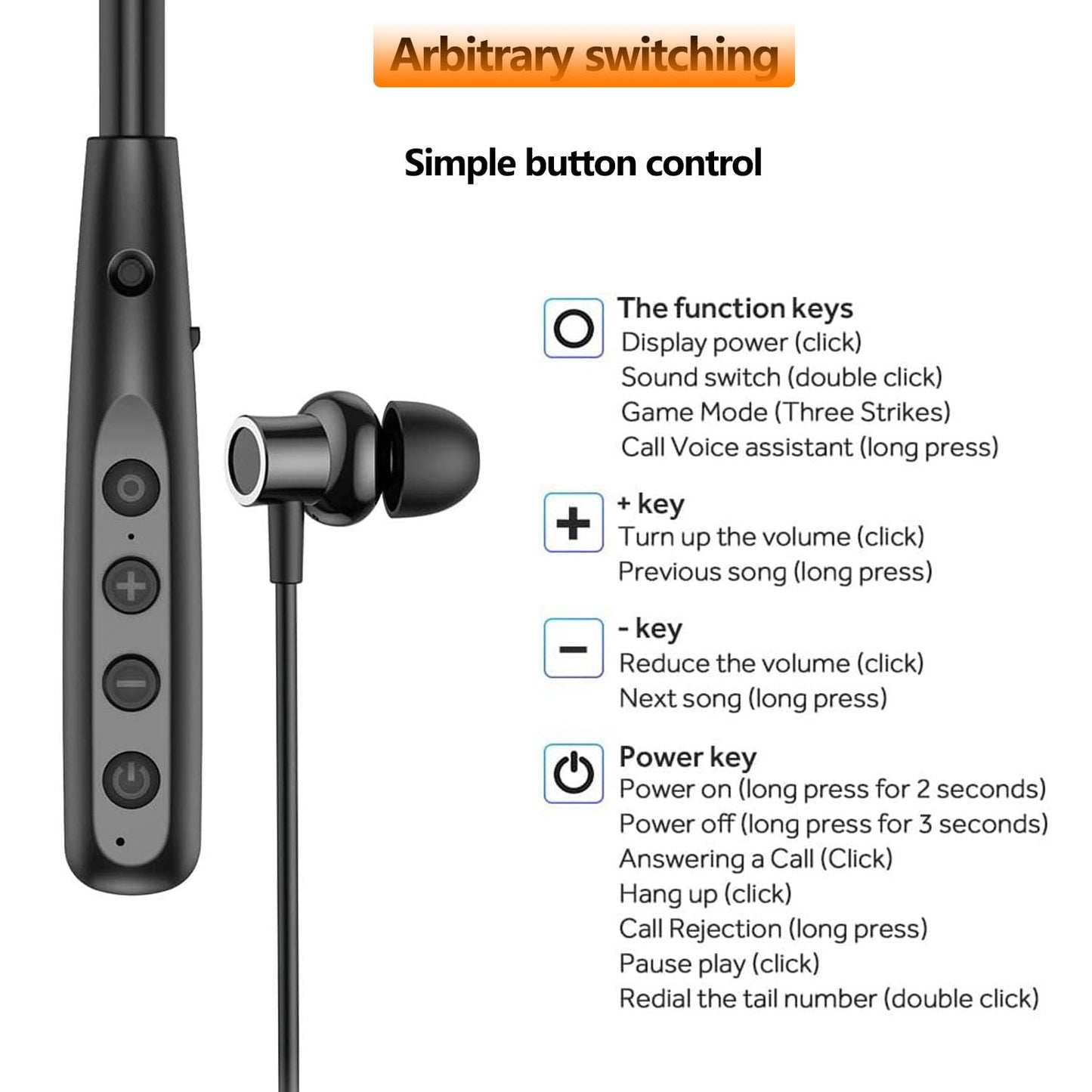 AIYIBEN Neckband Bluetooth Headphone with LED Power, Neckband Headphones 100 Hours Playtime, in-Ear Bluetooth Headphone with Microphone for Running and Exercising in The Gym (Y10)
