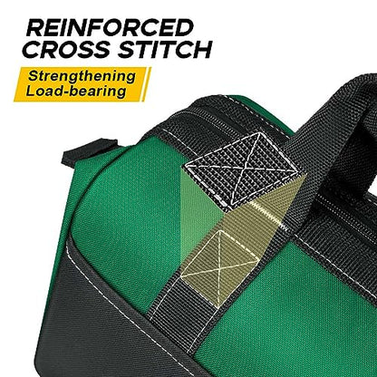Large Tool Bag, Tool Bags for Men Heavy Duty, 17.3inch/44cm, Green, 1680D Polyester, Ideal for DIY and Craftsmen