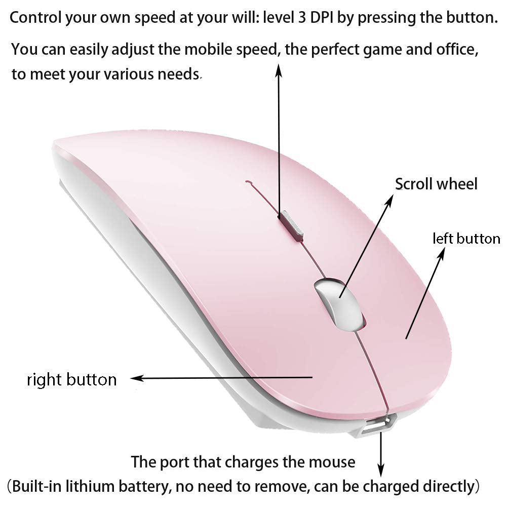 Bluetooth Wireless Mouse for Laptop mac MacBook ipad MacBook air MacBook pro pc Desktop Computer Windows Chromebook Notebook (Silver)
