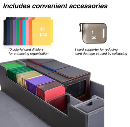 Venssu MTG Deck Box Holds 5 Display Card Deck Boxes with Playmat and Dice Box,Includes 10 colorful dividers and 1 card supporter, Trading Card Storage Box For Magic Game Cards (Black and Grey)