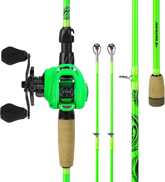 KastKing Zephyr Dual-tip Rod Casting Reel Combo, 6ft ML & M, Left Handed Reel, Green