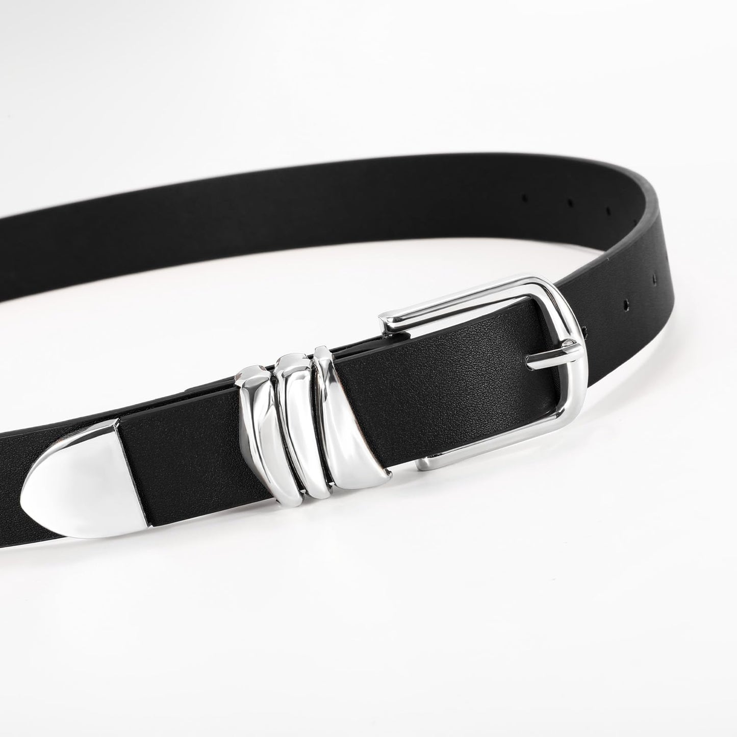 VONMELLI Women's Black Belt for Jeans Dress Leather Belt for Women Fashion Waist Ladies Belt with Silver Buckle, M