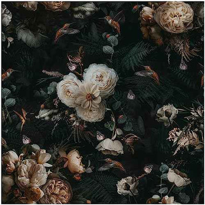 Floralplus Peel and Stick Wallpaper Removable Dark Floral Wallpaper 17.5 x 393 in Renter Friendly Wallpapers for Bedroom Accent Wall Black Floral Contact Paper Flower Wall Mural