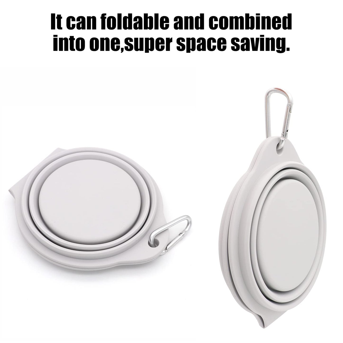 SLSON Collapsible Dog Bowls,Integrated Molding Dog Double Bowl No Plastic Rim 2 in 1 Foldable Pet Food & Water Bowl Cat Feeder Dish for Walking,Hiking,Camping (Cold Grey)