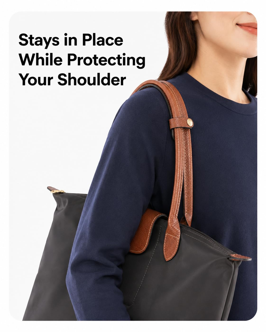 Shoulder Strap Pad Compatible with Longchamp Le Pliage Original Tote Bags – Upgraded Anti-Slip, Pressure-Relief & Wear-Protection Design, Premium Leather, Brown