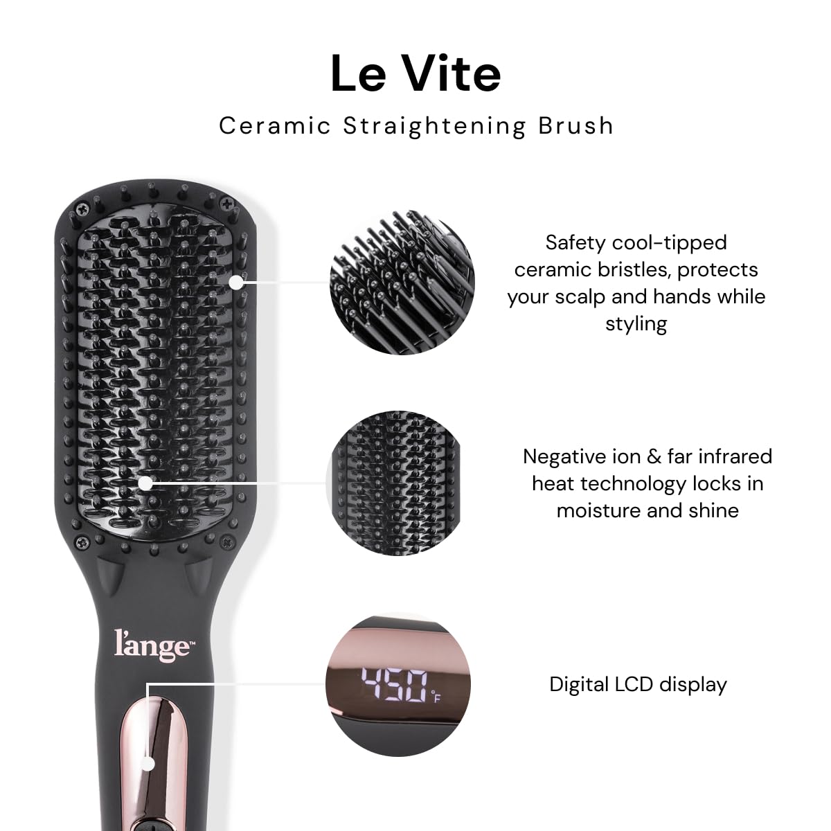L'ANGE HAIR Le Vite Straightening Brush | Heated Straightener Flat Iron for Smooth, Anti Frizz Hair | Dual-Voltage Electric Brush Straightener | Hot Brush for Styling